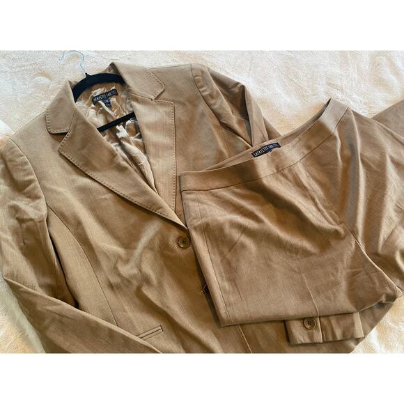 LAFAYETTE 148 SUIT SET 12 BLAZER JACKET DRESS PANTS 12 CAMEL TAN WOOL TAILORED - Picture 1 of 16